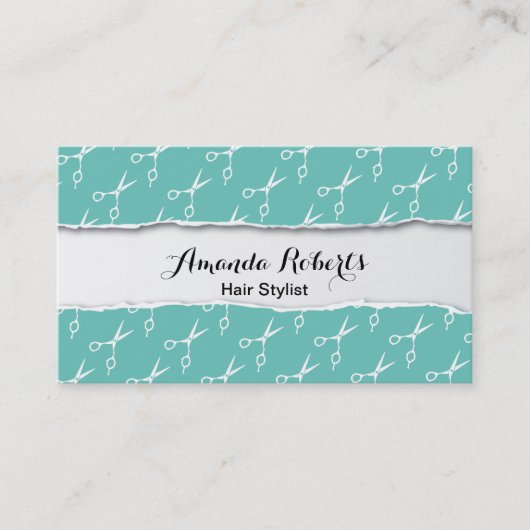 美容師 |シザーパタモダンーンターコイズ 名刺 (正面)