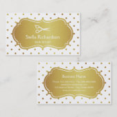 美容師 – シックホワイト金ゴールドグリッター水玉模様 名刺 (正面/裏面)