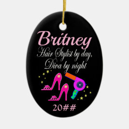 美容師·バイ·デイ·ディヴァ·バイ·ナイパーソナライズされたト セラミックオーナメント