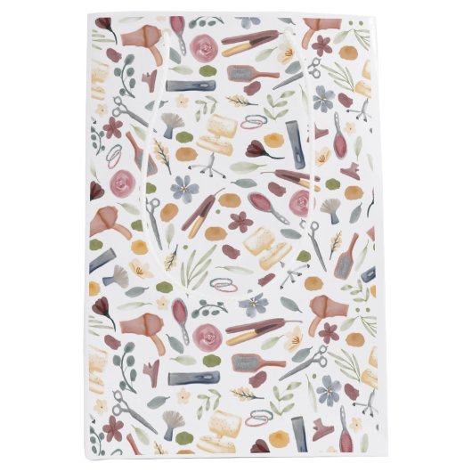 美容師 |パターン |水彩 ミディアムペーパーバッグ