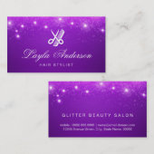 美容師 – パープルスターズグリッター美しいサロン 名刺 (正面/裏面)