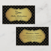 美容師 – ブラックおよび金ゴールドグリッター水玉模様 名刺 (正面/裏面)