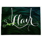 美容師 ヘアスタイリスト 美容院 緑 金色 ハサミ ラージペーパーバッグ (正面)