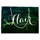 美容師 ヘアスタイリスト 美容院 緑 金色 ハサミ ラージペーパーバッグ (裏面)