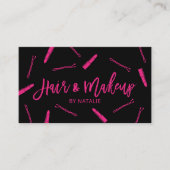 美容師&メイクアップアーティストブラック&ピンクサロン 名刺 (正面)