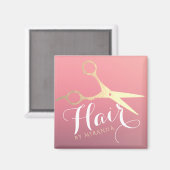 美容師 メイクサロン モダン ピンク ゴールド はさみ マグネット (正面/裏面)