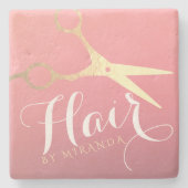 美容師 メイクサロン モダン ピンク ゴールド ハサミ ストーンコースター (正面)