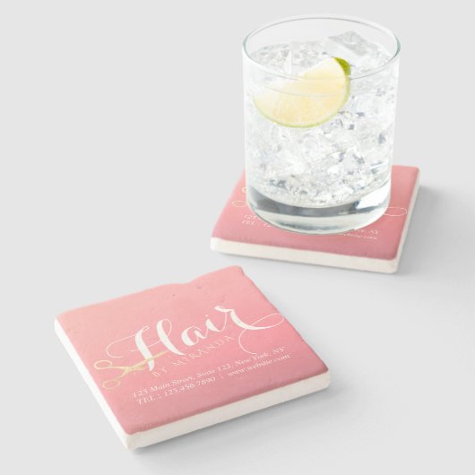 美容師 メイクサロン モダン ピンク ゴールド ハサミ ストーンコースター (横)