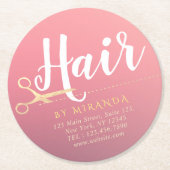 美容師 メイクサロン モダン ピンク ゴールド ハサミ ラウンドペーパーコースター (正面)