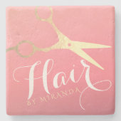 美容師 メイクサロン 現代的なピンクゴールドのはさみ ストーンコースター (正面)