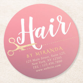 美容師 メイクサロン 現代 ピンク ゴールド はさみ ラウンドペーパーコースター