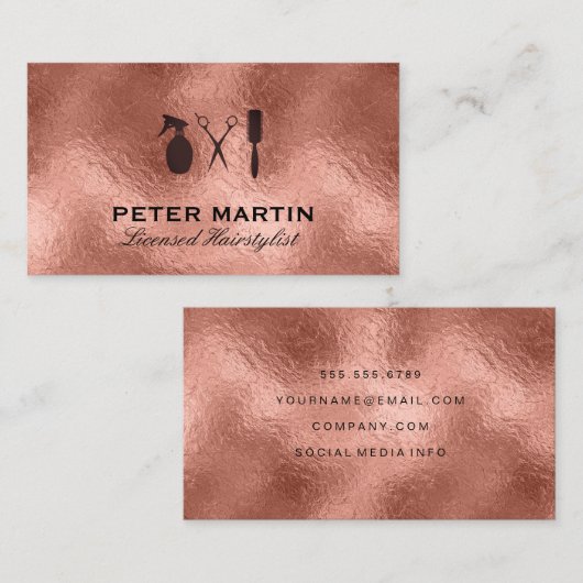 美容師 | ローズゴールドの箔背景 名刺 (正面/裏面)
