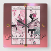 美容師、美しいサロンメイクアップアーティストピンクジェム スクエア壁時計 (正面)