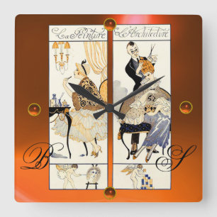 美容師、美容院は芸術家のオレンジを構成します スクエア壁時計
