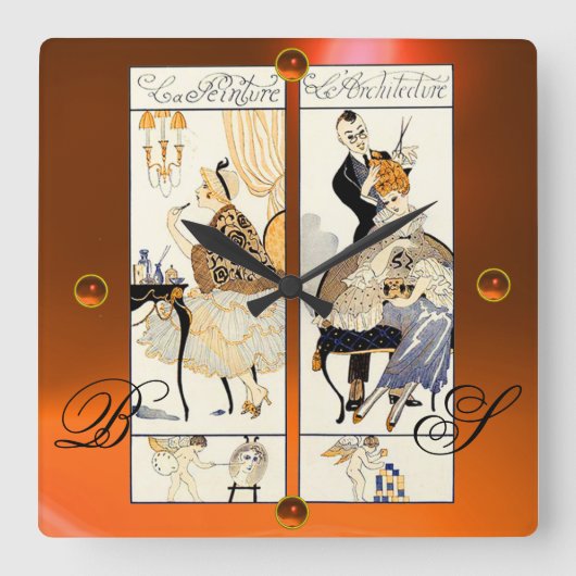 美容師、美容院は芸術家のオレンジを構成します スクエア壁時計 (正面)