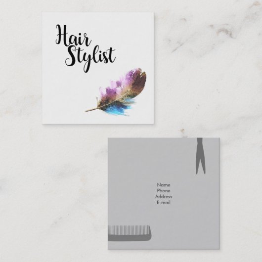 美容師 – 羽毛 スクエア名刺 (正面/裏面)