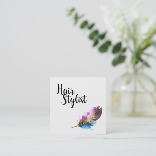 美容師 – 羽毛 スクエア名刺 (スタンド正面)