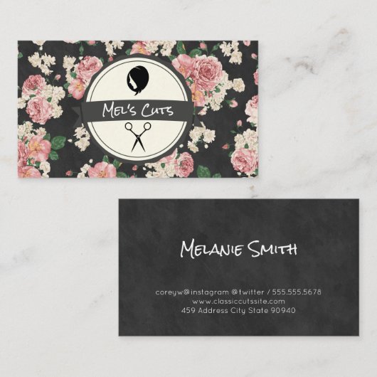 美容師 |花柄 名刺 (正面/裏面)