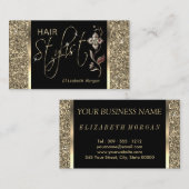 美容師-金ゴールドグリッターとフローラ 名刺 (正面/裏面)