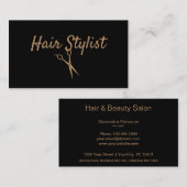 美容師-黒および金ゴールドのはさみ 名刺 (正面/裏面)