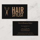 美容師-黒および金ゴールドのはさみ 名刺 (正面/裏面)