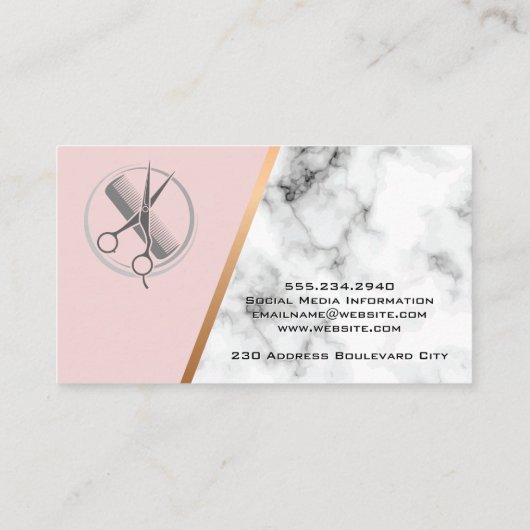 美容師 | QRコード |ピンク |大理石 名刺 (裏面)