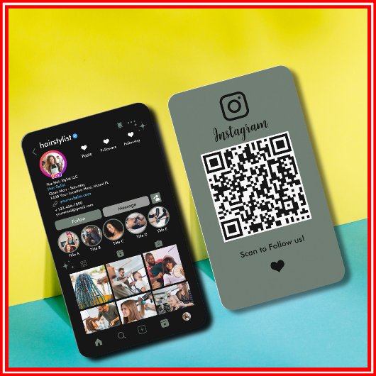 美容師Instagram Sage Green Scan to Connect 名刺