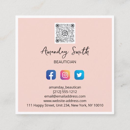 美容師QRコードロゴ額入り自筆画モダン図 スクエア名刺 (裏面)