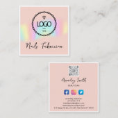 美容師QRコードロゴ額入り自筆画モダン図 スクエア名刺 (正面/裏面)