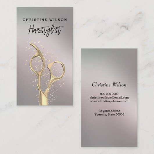 美容用の金色のはさみ 名刺 (正面/裏面)