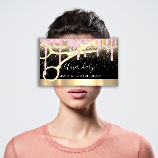 美容用はさみコイフール紙吹雪ピンク金ゴールド 名刺