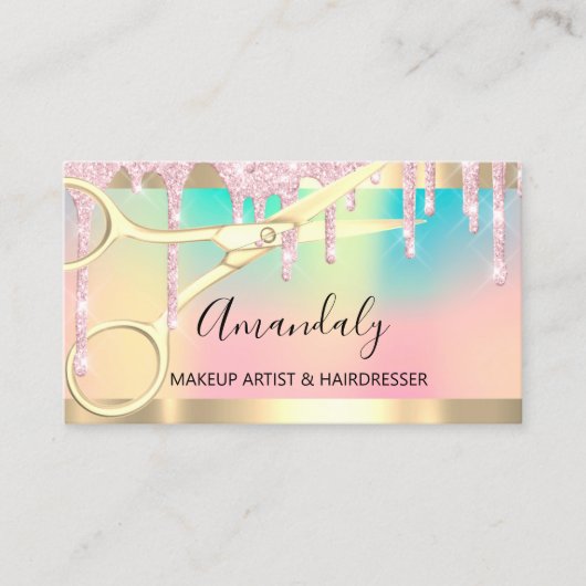 美容用はさみピンクコイフールホログラフィック 名刺 (正面)