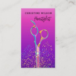 美容用はさみ紫色の背景 名刺