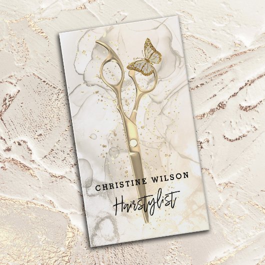 美容用はさみ蝶インクの飛び散り 名刺