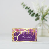 美容用モダンはさみパープルドリップスグリッター 名刺 (スタンド正面)