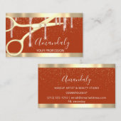 美容用モダンはさみ乾燥金ゴールドバラサンゴ 名刺 (正面/裏面)