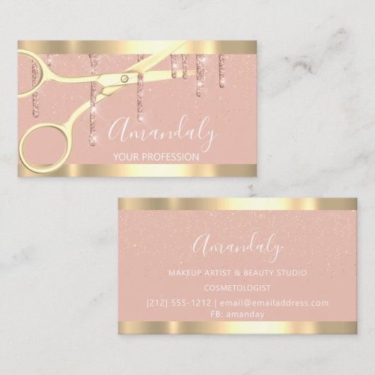 美容用モダンハサミ乾金ゴールドバラ赤面 名刺