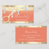 美容用モダン鋏が金ゴールドオレンジを乾かす 名刺 (正面/裏面)