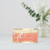 美容用モダン鋏が金ゴールドオレンジを乾かす 名刺 (スタンド正面)