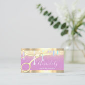 美容用モダン鋏が金ゴールドピンクを乾かす 名刺 (スタンド正面)