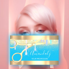 美容用モダン鋏が金ゴールドブルーを滴 名刺