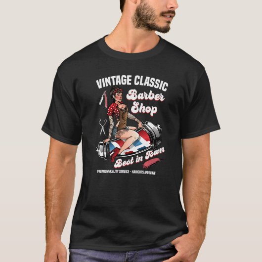 美容用男性用理髪店の理容師 Tシャツ (正面)
