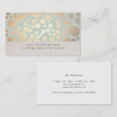 美容金ゴールドサークル淡い色のターコイズリネンルック 名刺 (正面/裏面)