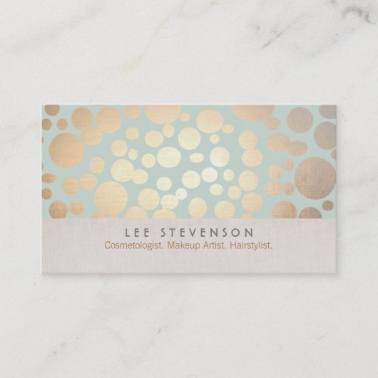 美容金ゴールドサークル淡い色のターコイズリネンルック 名刺 (正面)