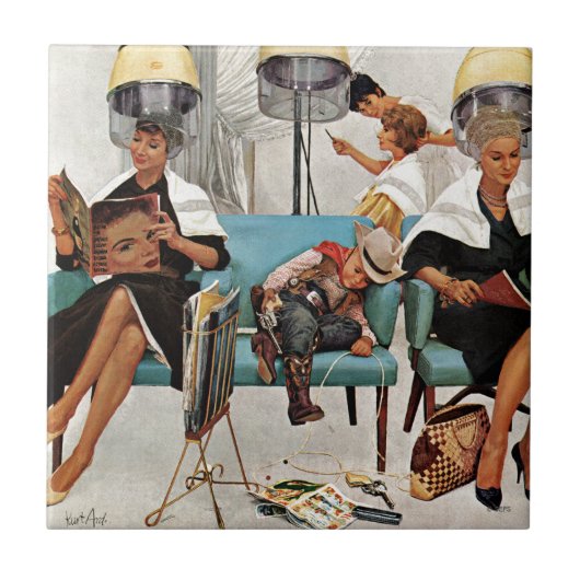 美容院で眠っているカウボーイ タイル (正面)