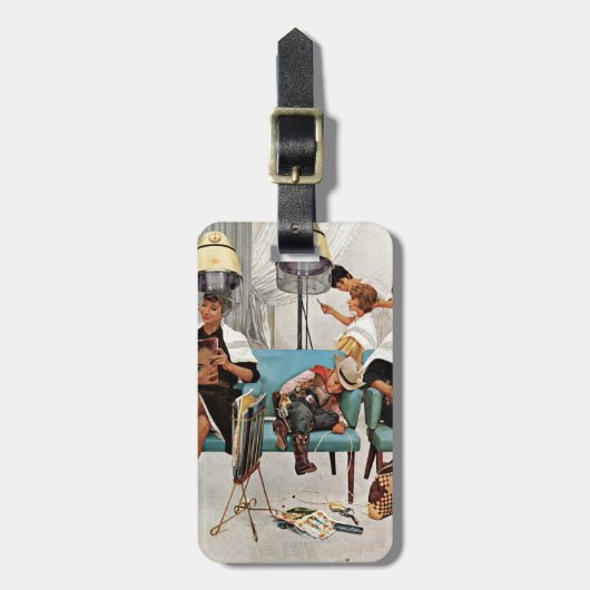 美容院で眠っているカウボーイ ラゲッジタグ (正面縦)