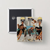 美容院で眠っているカウボーイ 缶バッジ (正面&裏面)