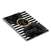 美容院のエレガントで黒い花のモダンは縞で飾ります ノートブック (右側)