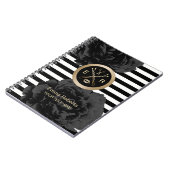 美容院のエレガントで黒い花のモダンは縞で飾ります ノートブック (左側)