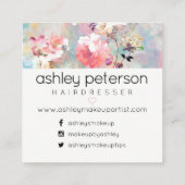 美容院のタイポグラフィのモダンな花の水彩画 スクエア名刺 (裏面)
